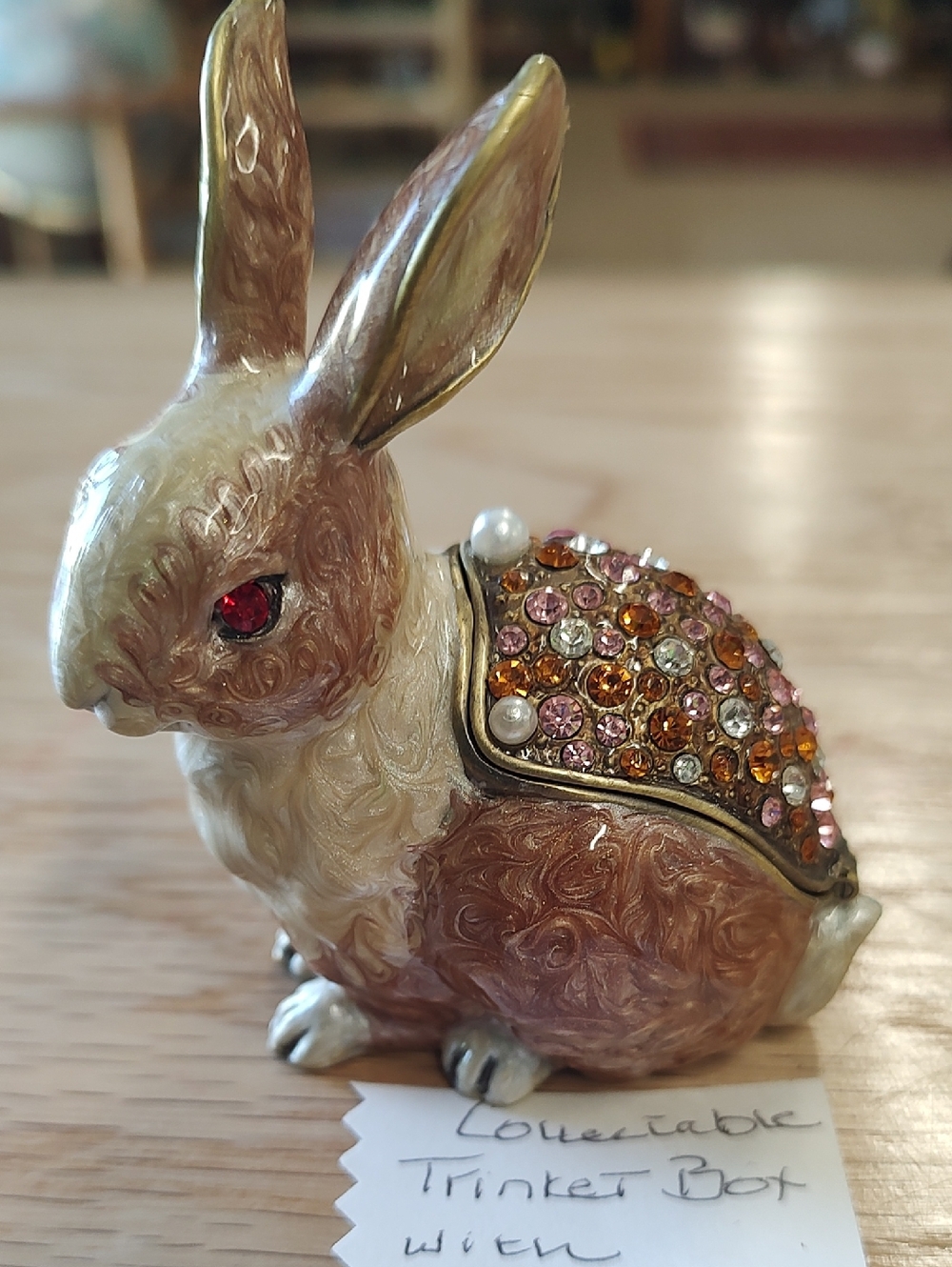 Trinket Box Embellished Pink Enamel Bunny With Swarovski Crystals
